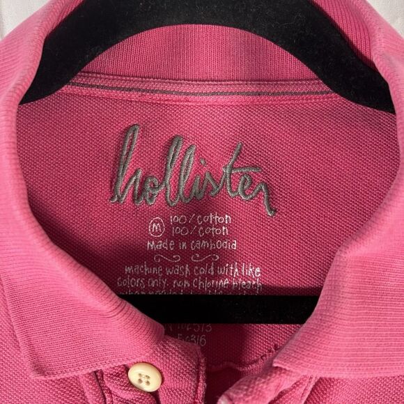 Hollister Polo Shirt Men's Medium Pink Short Sleeve 1/4 Button 100% Cotton - Picture 6 of 10